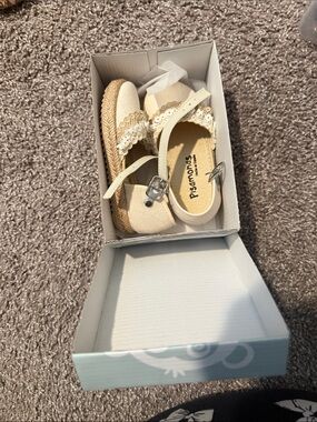 Girls' Cream Espadrille Sandals with Lace Strap -